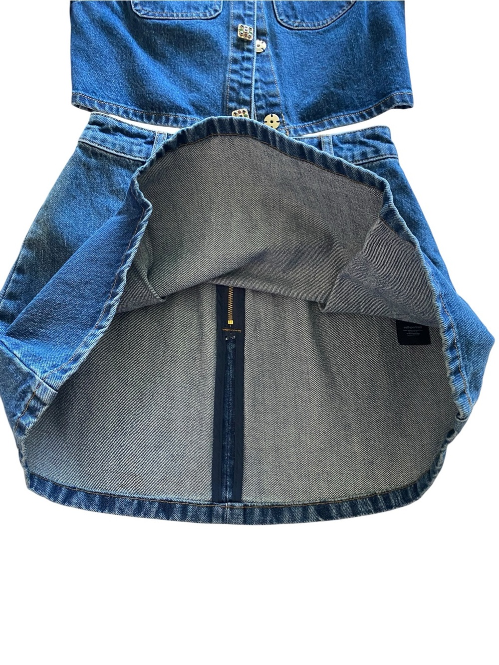 Self-Portrait Dark Blue Denim Short Sleeve Two-Piece Dress Set - Picture 12 of 13